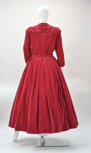 1950s YSL for Christian Dior Red Velvet Button Front Dress