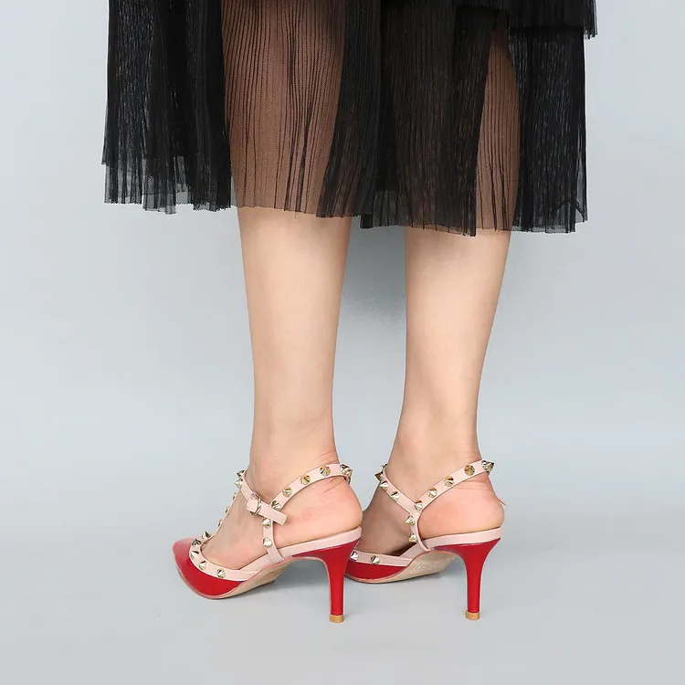 2.36'' Kitten Heels Strap Sandals for Women Slingback Pumps Closed Toe Sandals