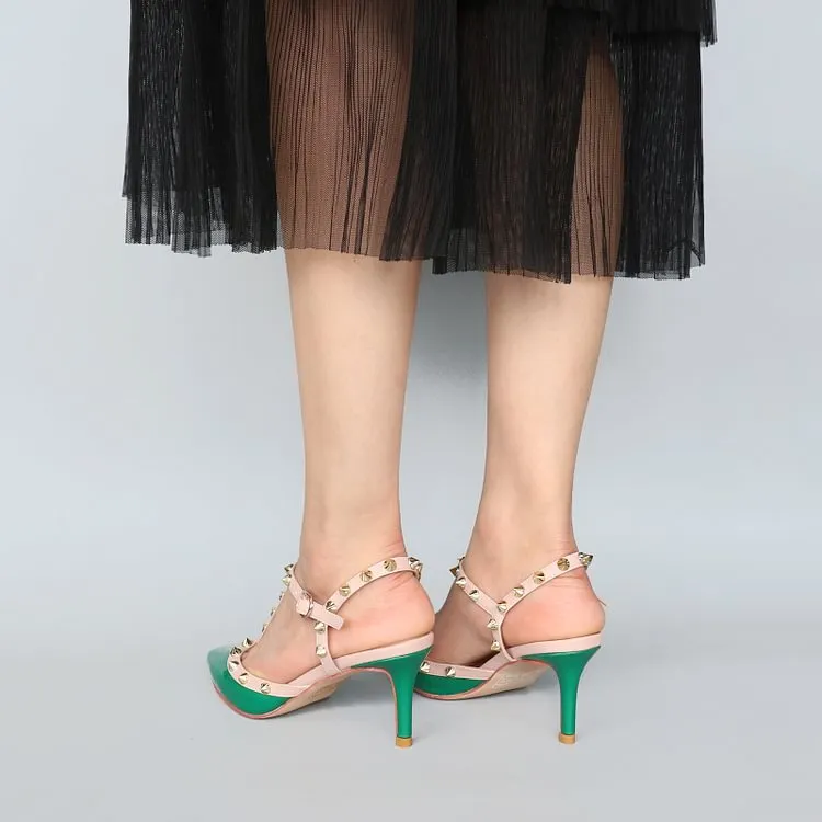 2.36'' Kitten Heels Strap Sandals for Women Slingback Pumps Closed Toe Sandals