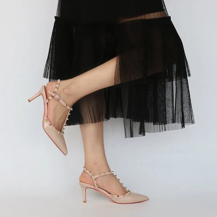 2.36'' Kitten Heels Strap Sandals for Women Slingback Pumps Closed Toe Sandals