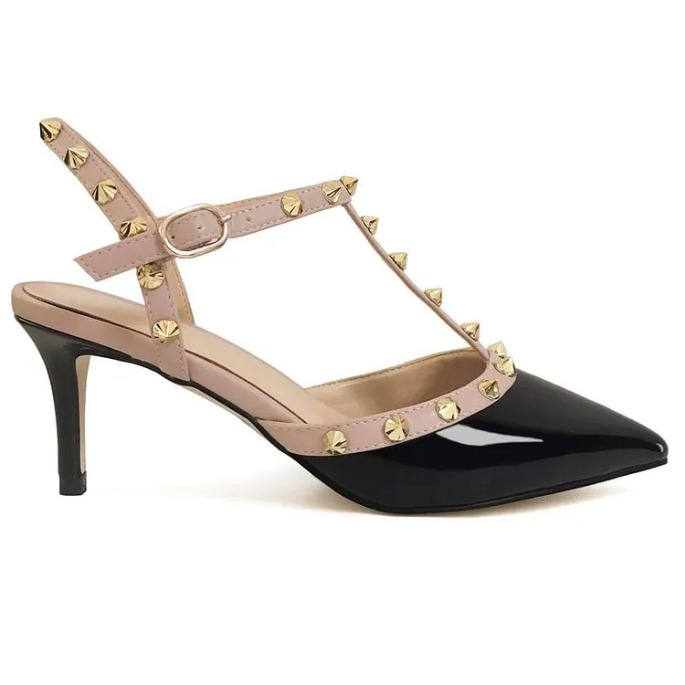 2.36'' Kitten Heels Strap Sandals for Women Slingback Pumps Closed Toe Sandals