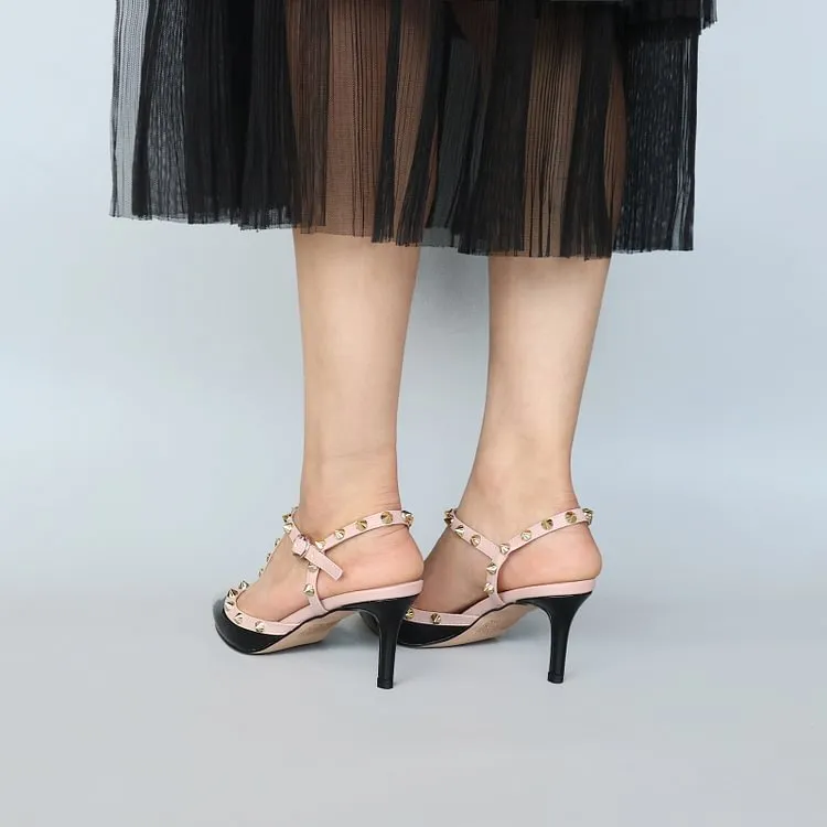 2.36'' Kitten Heels Strap Sandals for Women Slingback Pumps Closed Toe Sandals