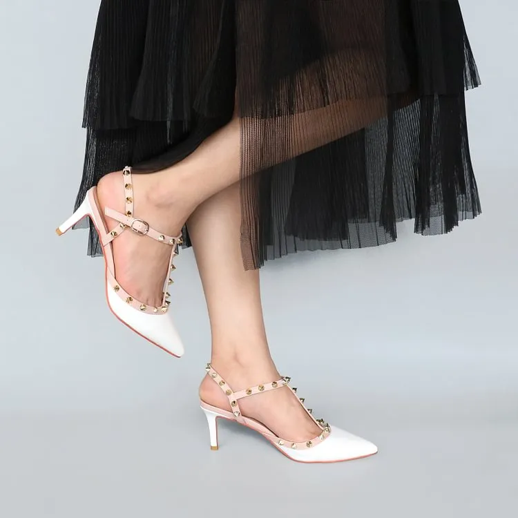 2.36'' Kitten Heels Strap Sandals for Women Slingback Pumps Closed Toe Sandals