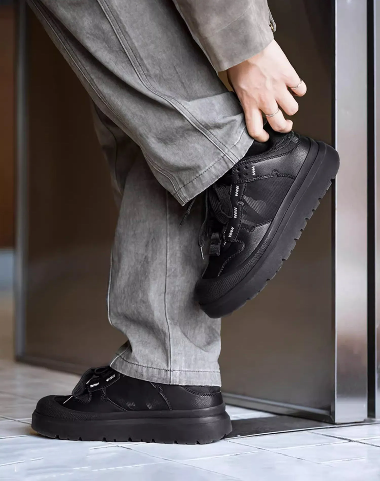 American Dark Night Camouflage Height-Enhancing Black Men's Casual Shoes