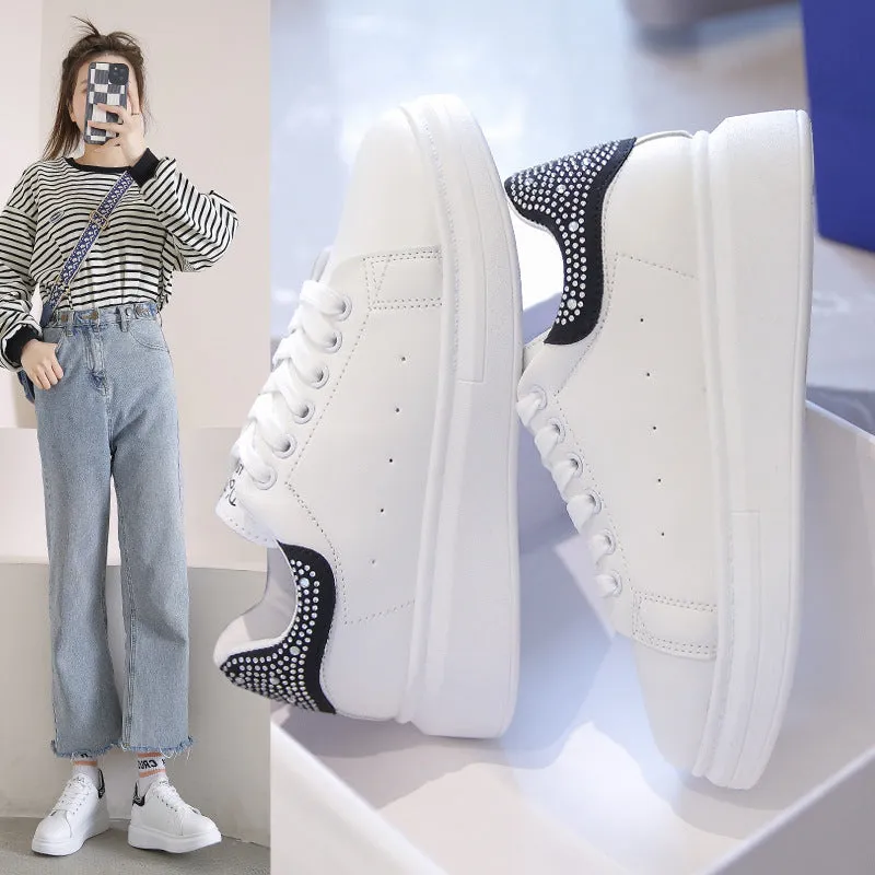 Amozae-Back To School Gifts Thick-soled White Sneakers