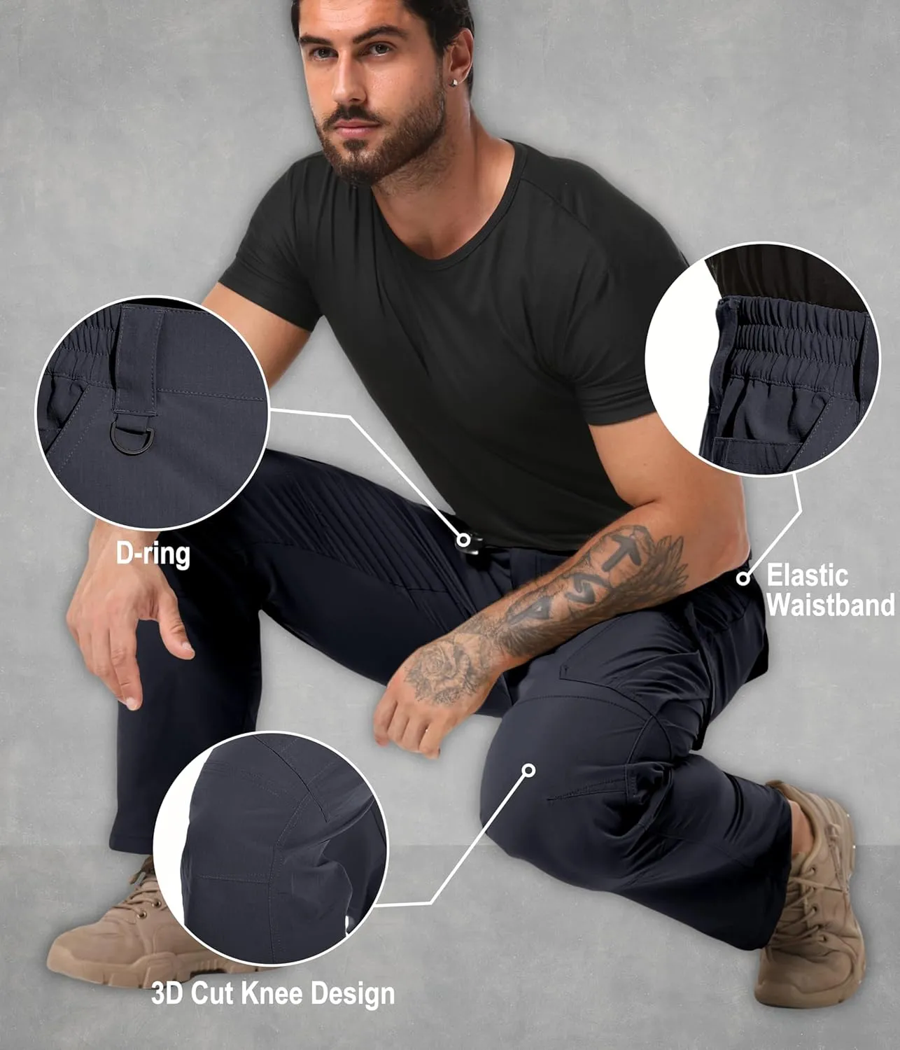 Arunlluta Men??s Tactical Pants, Ripstop Water Resistant Cargo Work Pants for Men, Stretch Hiking Pants Lightweight