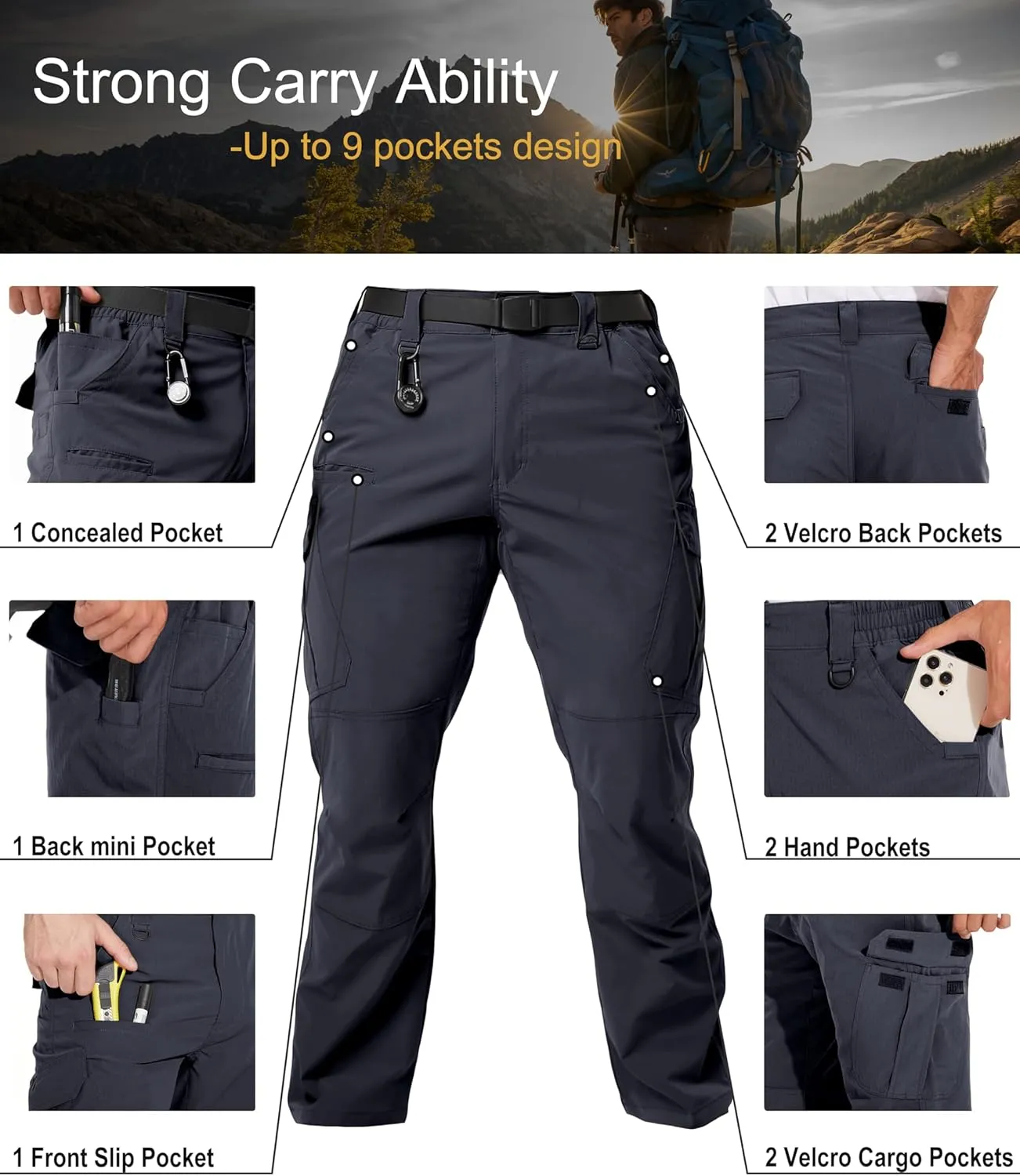 Arunlluta Men??s Tactical Pants, Ripstop Water Resistant Cargo Work Pants for Men, Stretch Hiking Pants Lightweight