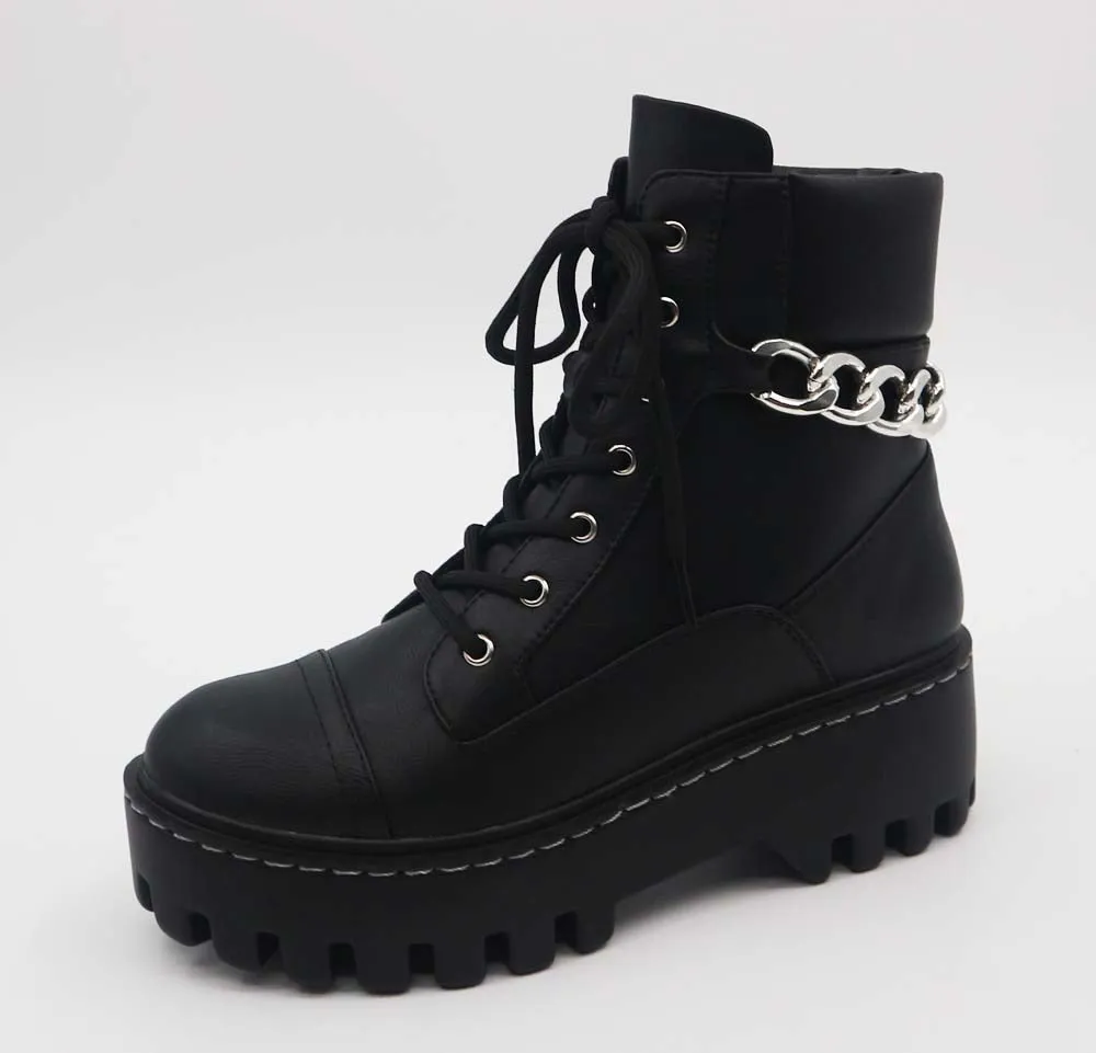 BAMBOO Pantages-01 Lace-up platform chunky heels ankle punk boots
