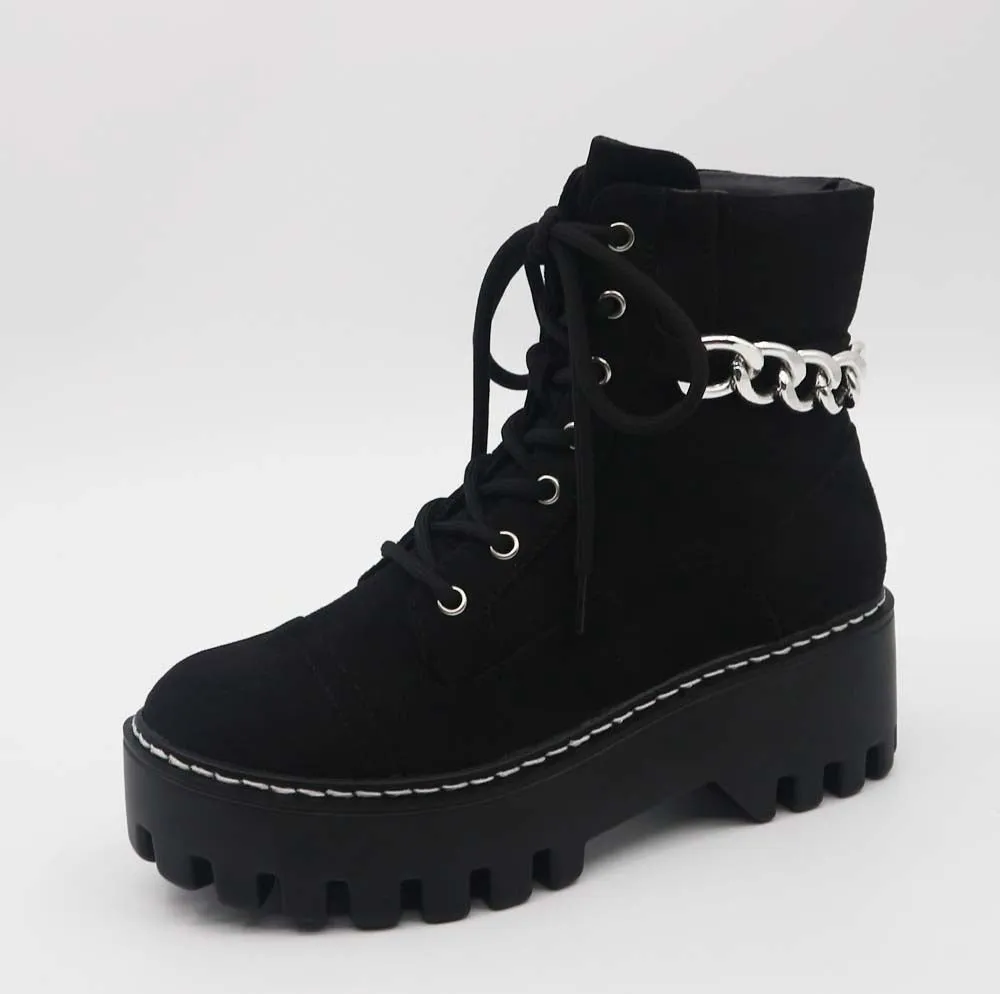 BAMBOO Pantages-01 Lace-up platform chunky heels ankle punk boots