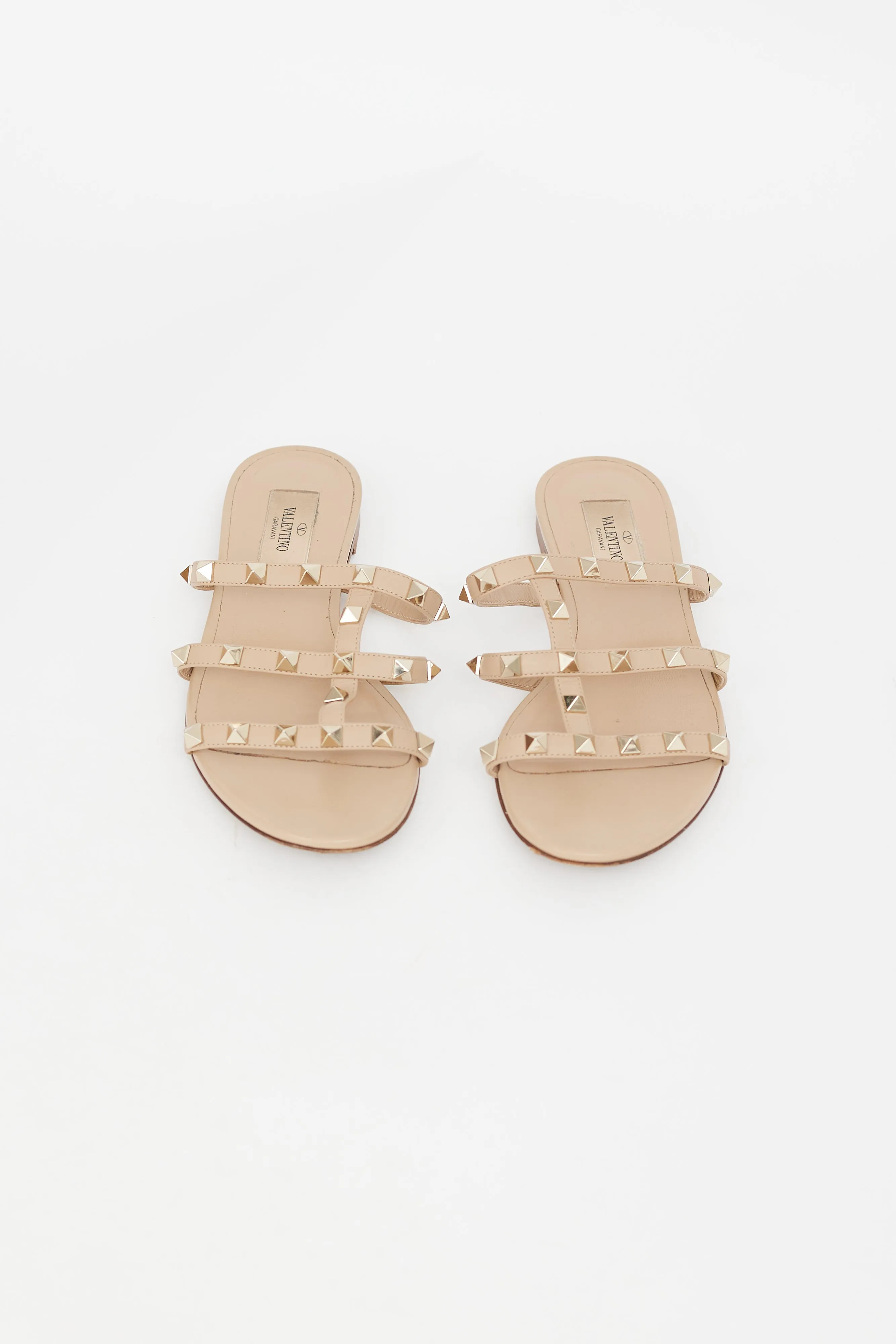 Beige Leather & Rockstud Caged Sandal