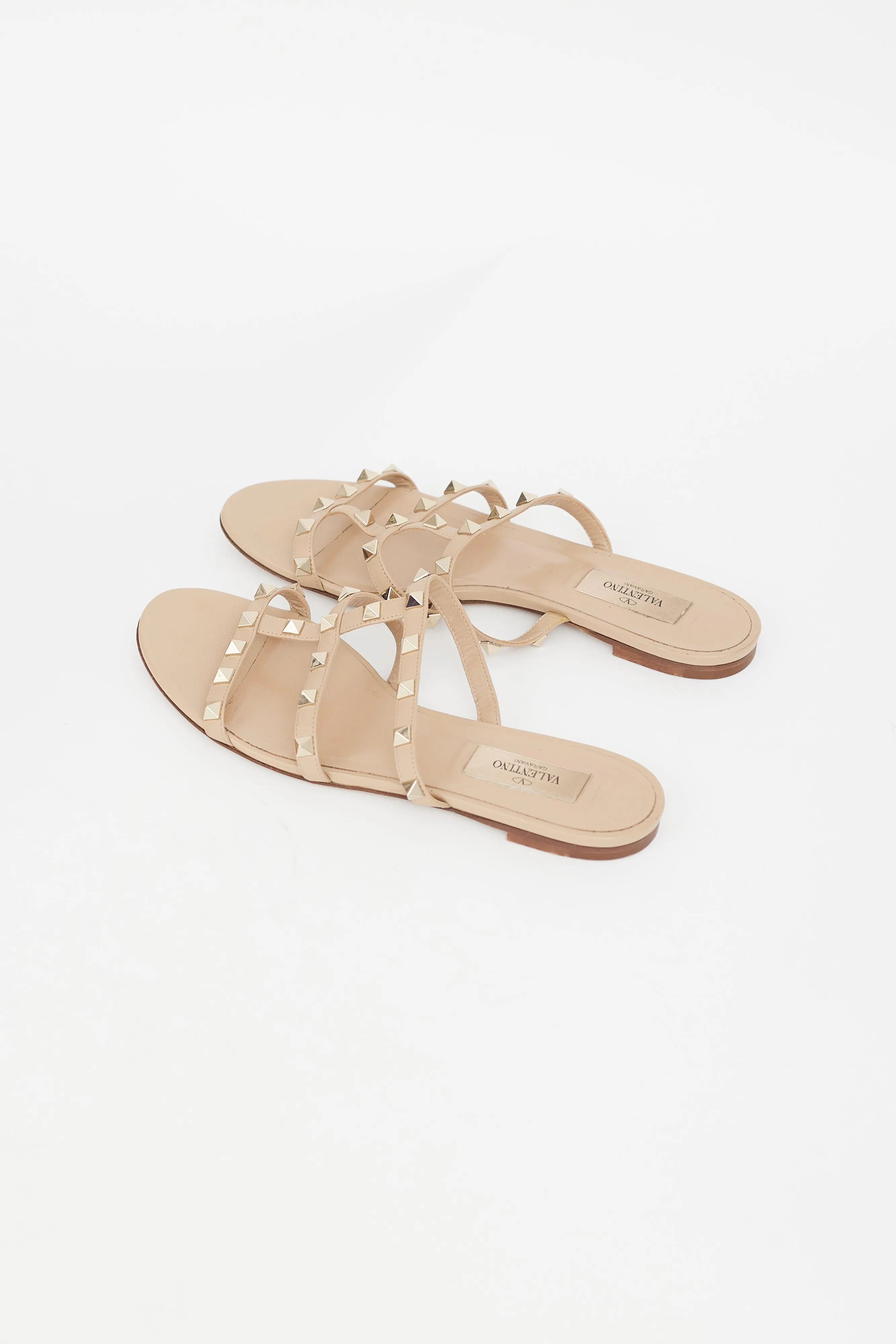 Beige Leather & Rockstud Caged Sandal