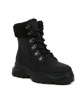 Black Color Cushioned Collar Ankle Boots