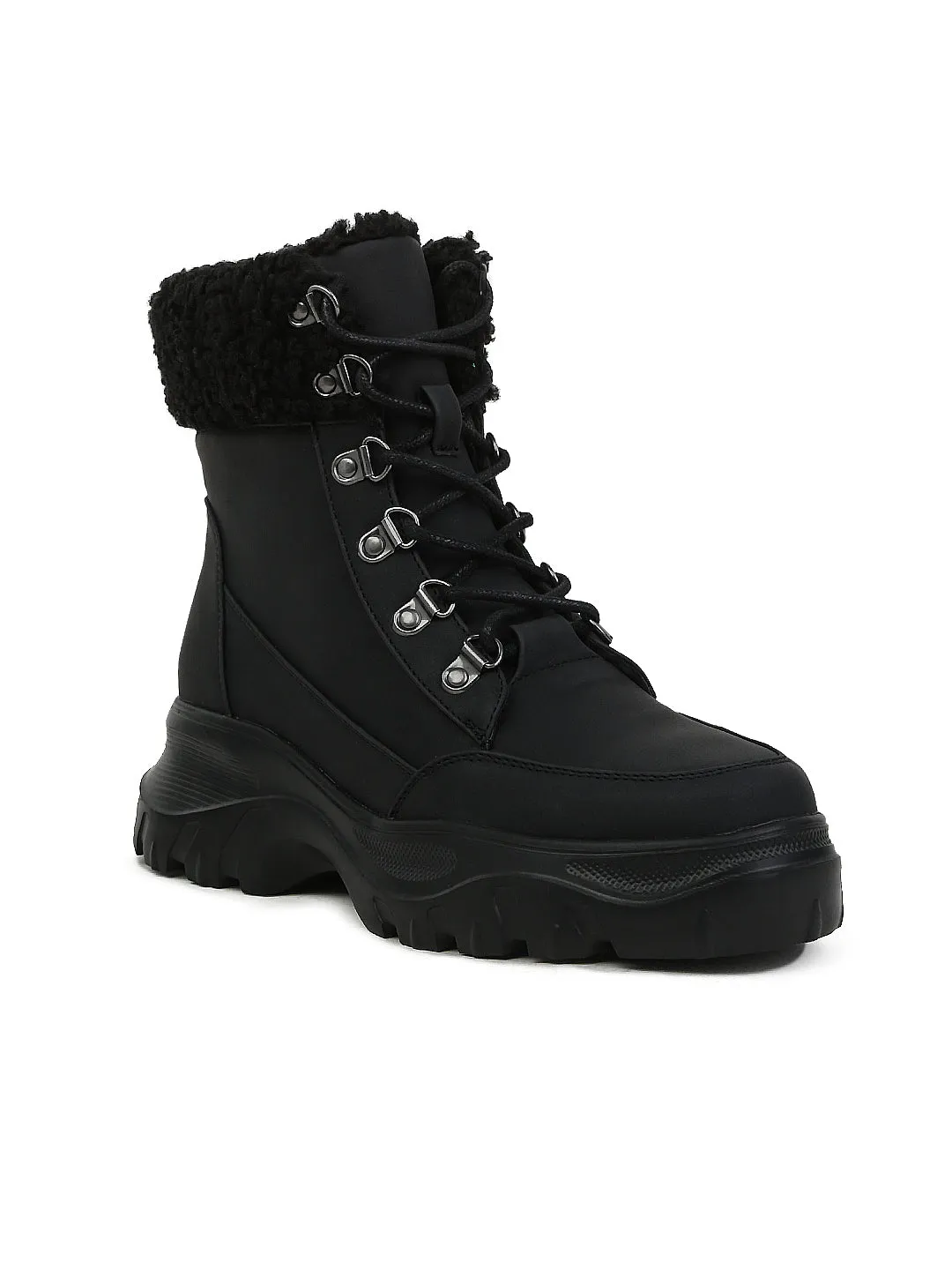 Black Color Cushioned Collar Ankle Boots