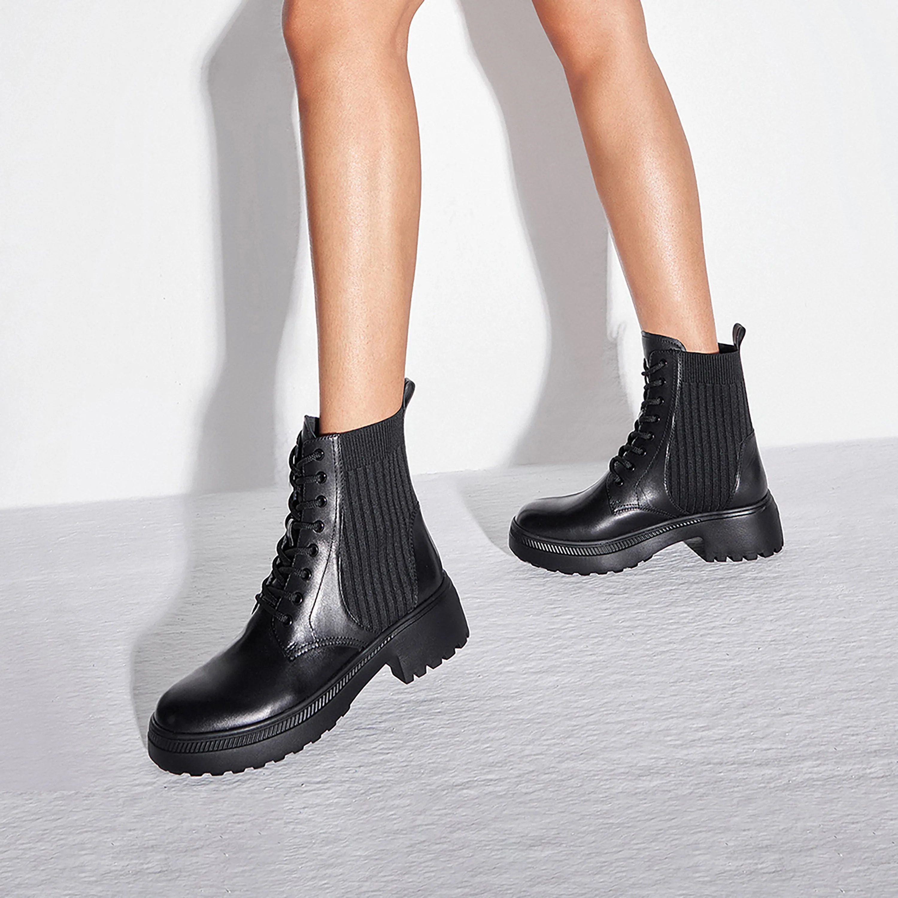 Black Lace Up Combat Sock Boots