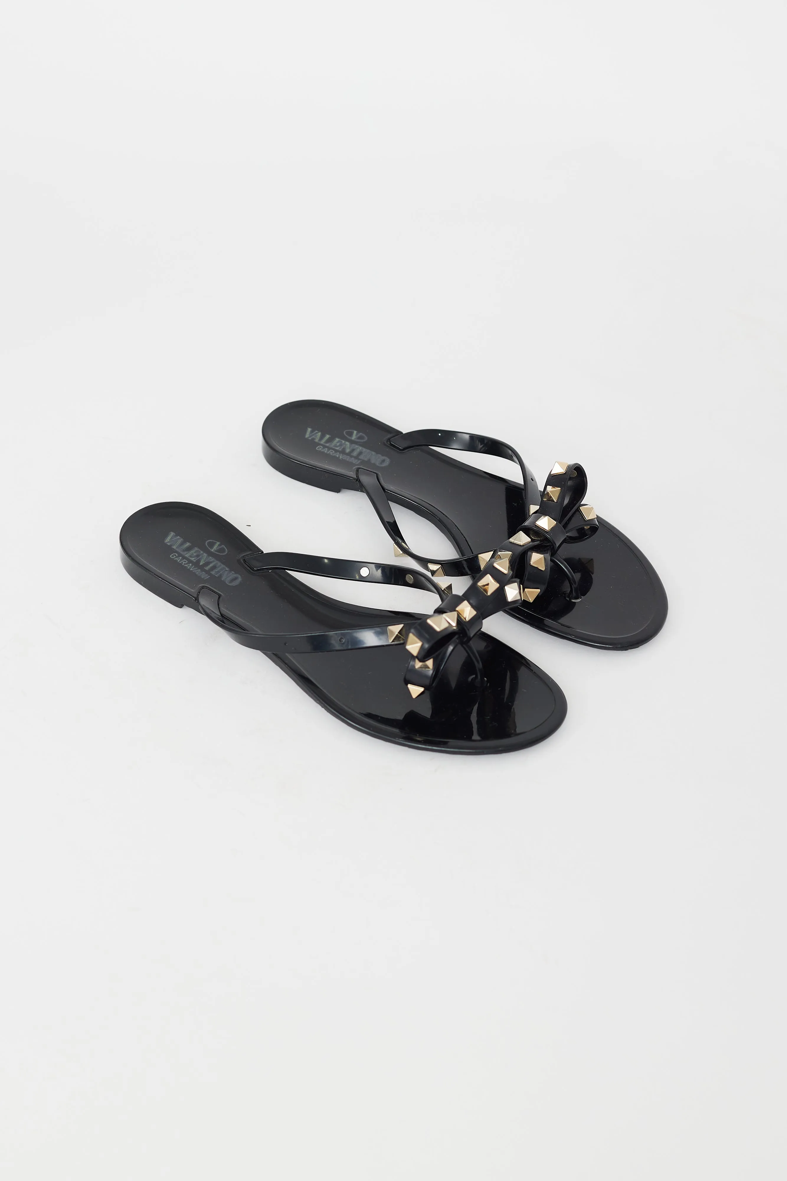 Black Rubber Rockstud Bow Sandal