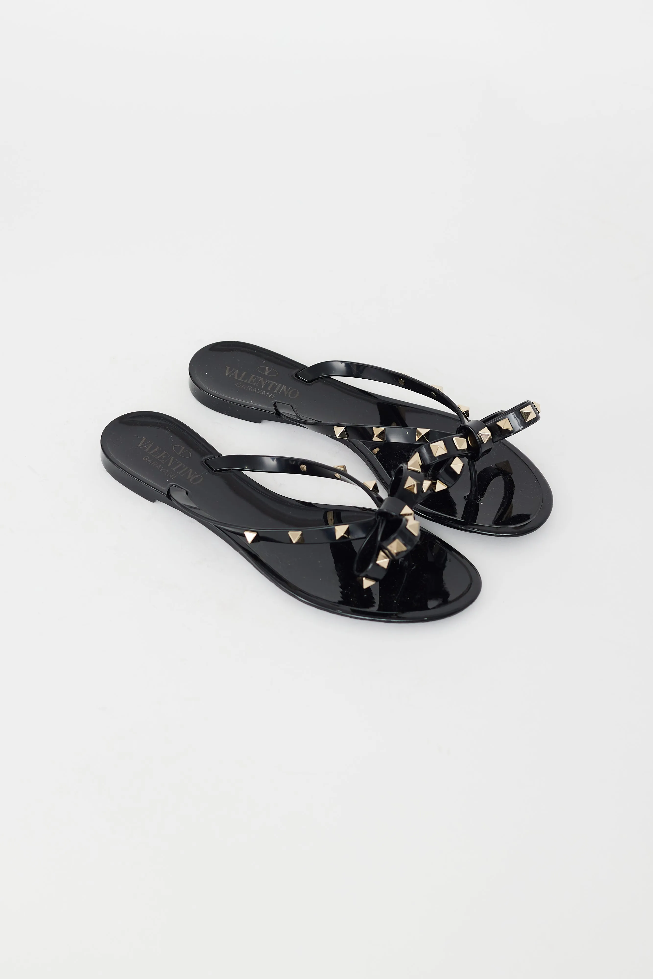 Black Rubber Rockstud Bow Sandal