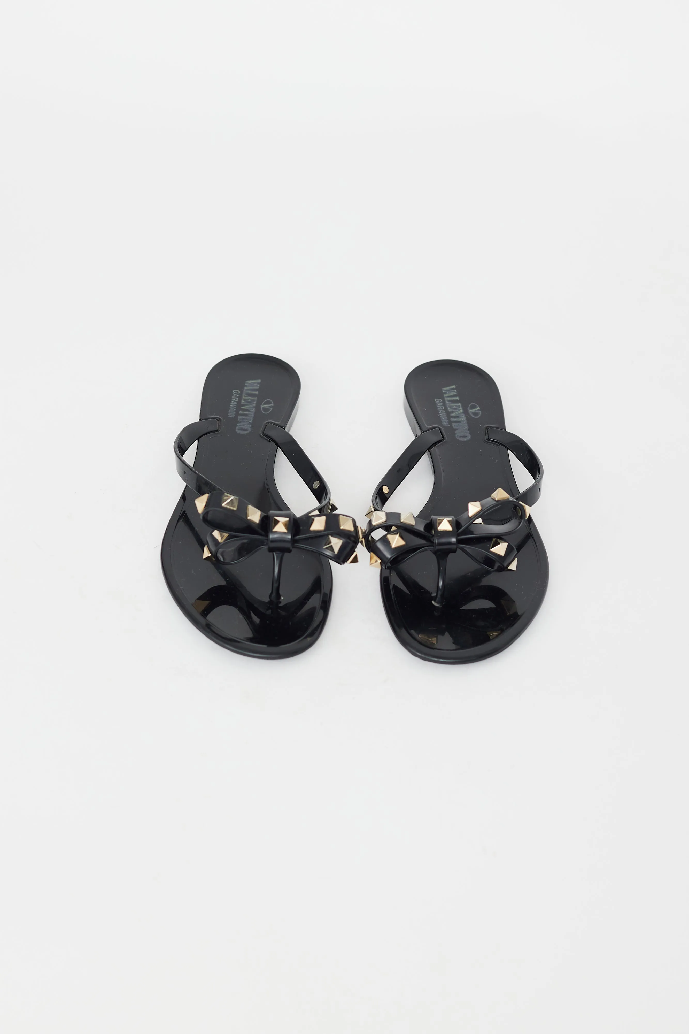 Black Rubber Rockstud Bow Sandal