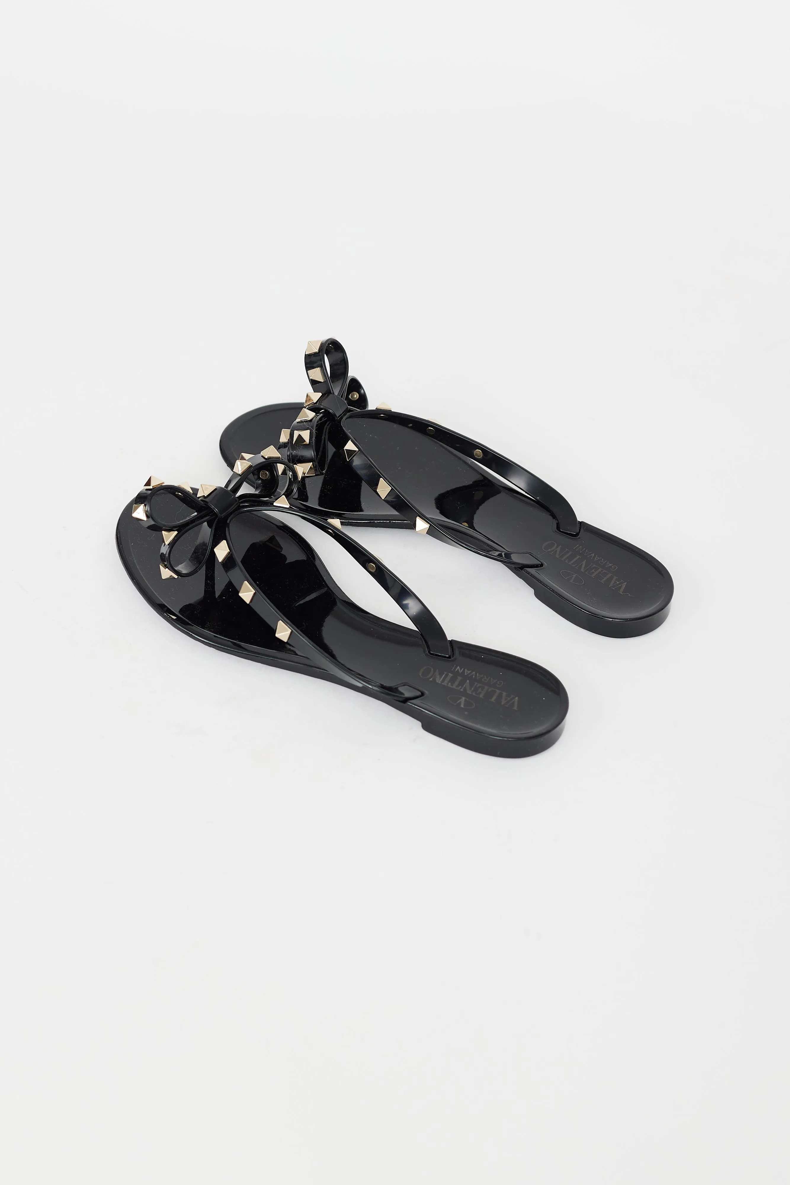 Black Rubber Rockstud Bow Sandal
