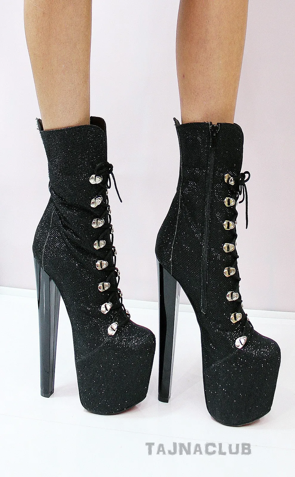 Black Shimmer Glitter Military Style Combat Boots