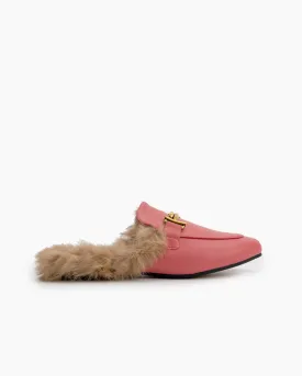 Chain Closed Toe Fur Backless Slip on Slides Mules