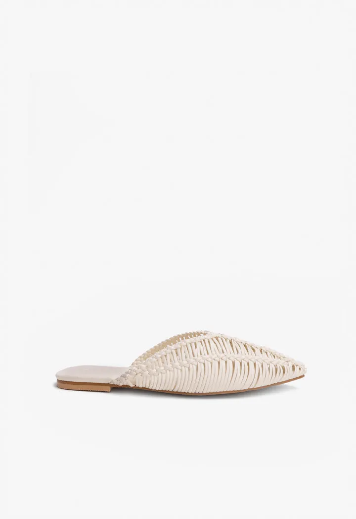 Choice Braided Woven Flat Mules Off White