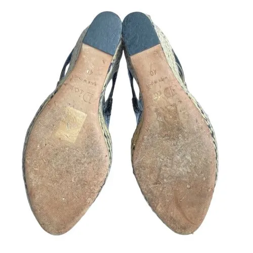 CHRISTIAN DIOR Black Beige Python Wedge Espadrille Sandals, Size 40