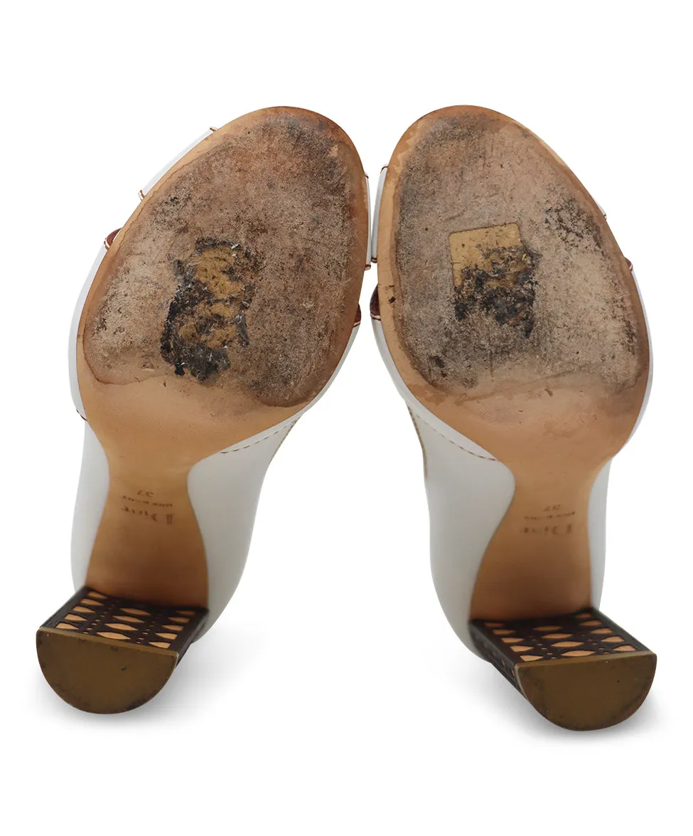 Christian Dior White Leather & Cognac Heels sz 7