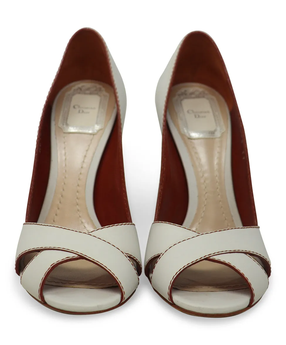 Christian Dior White Leather & Cognac Heels sz 7