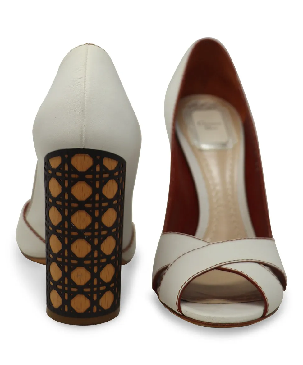 Christian Dior White Leather & Cognac Heels sz 7