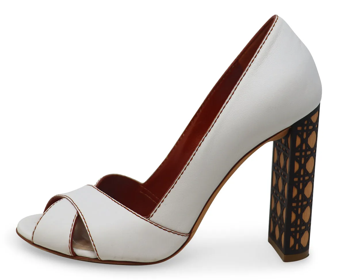 Christian Dior White Leather & Cognac Heels sz 7