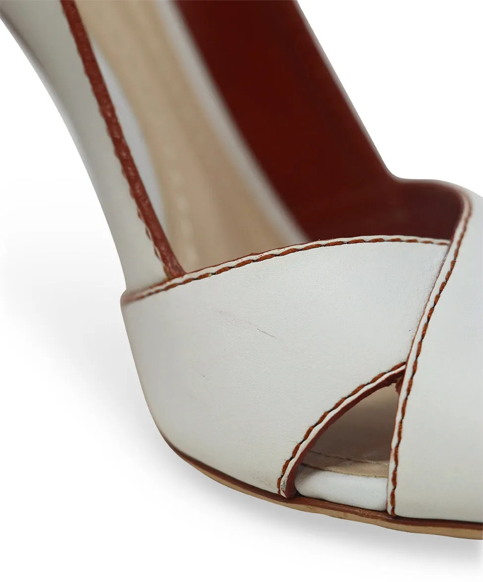Christian Dior White Leather & Cognac Heels sz 7