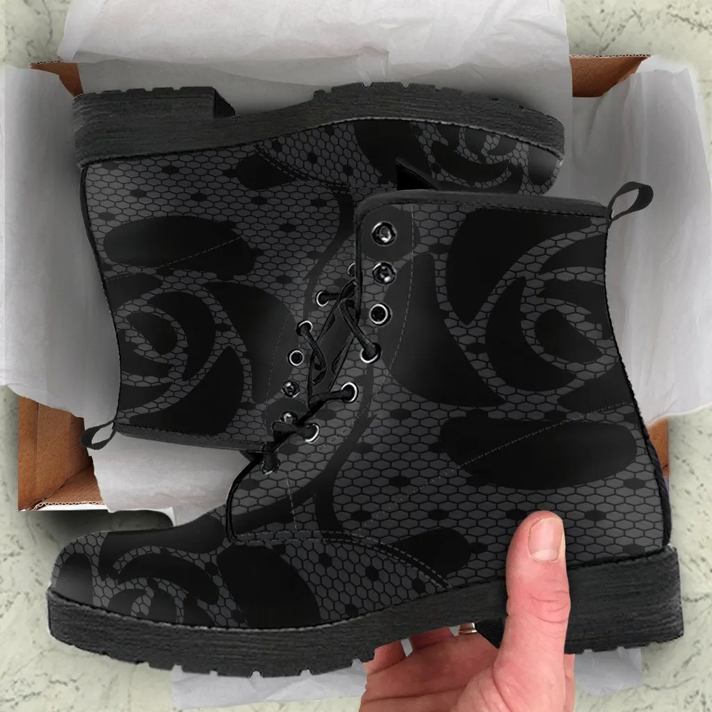 Combat Boots-Gothic Lace Print 101 Gray