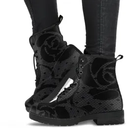 Combat Boots-Gothic Lace Print 101 Gray