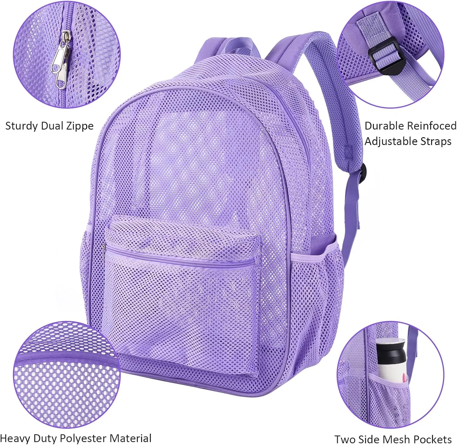 COVAX Heavy Duty Mesh Backpack, See Through College Backpack with Padded Shoulder Straps for Commuting, Swimming, Travel, Beach, Outdoor Sports (Purple)