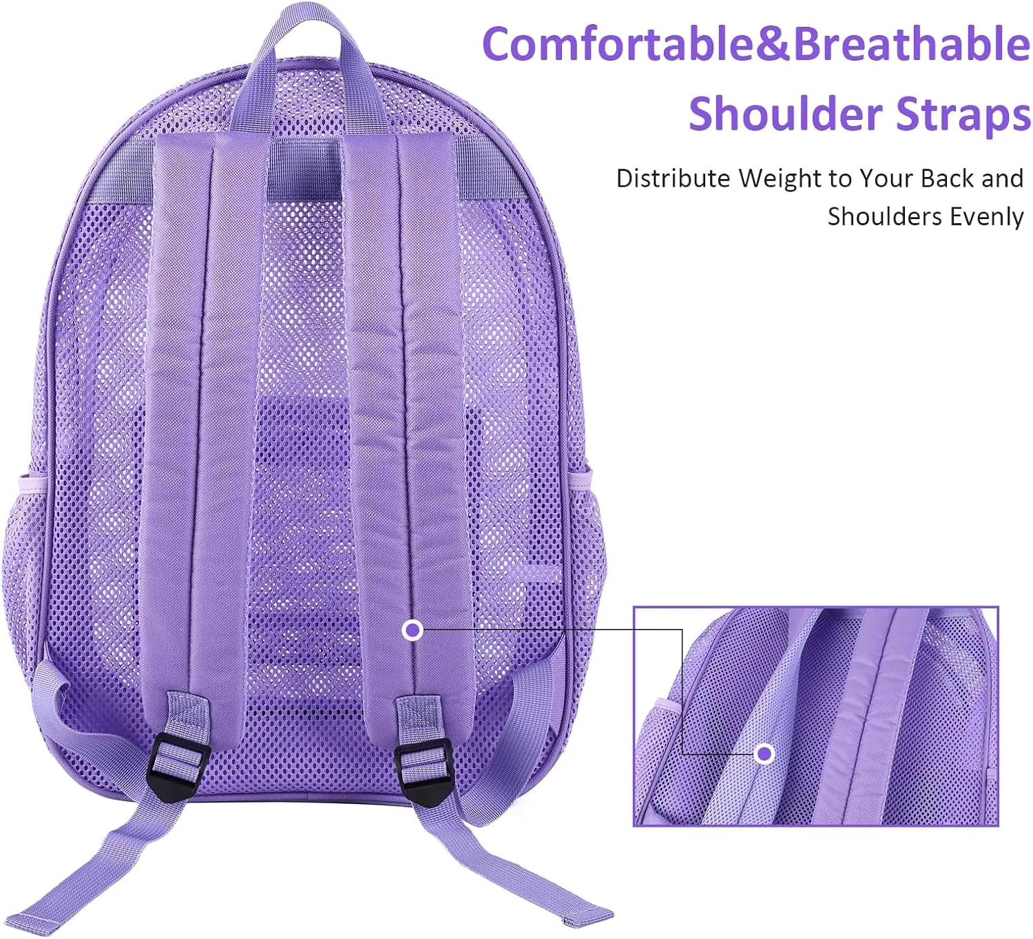 COVAX Heavy Duty Mesh Backpack, See Through College Backpack with Padded Shoulder Straps for Commuting, Swimming, Travel, Beach, Outdoor Sports (Purple)