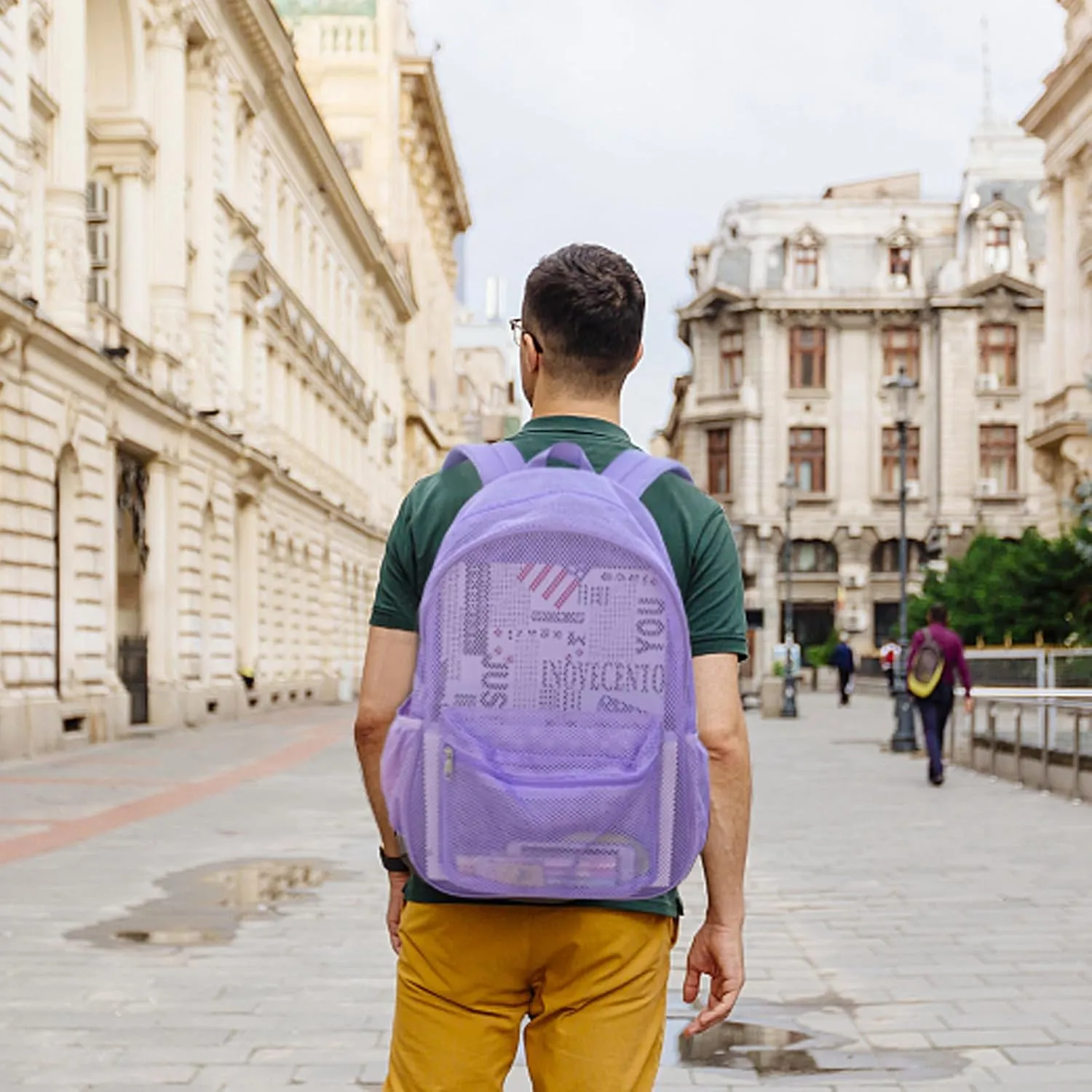 COVAX Heavy Duty Mesh Backpack, See Through College Backpack with Padded Shoulder Straps for Commuting, Swimming, Travel, Beach, Outdoor Sports (Purple)