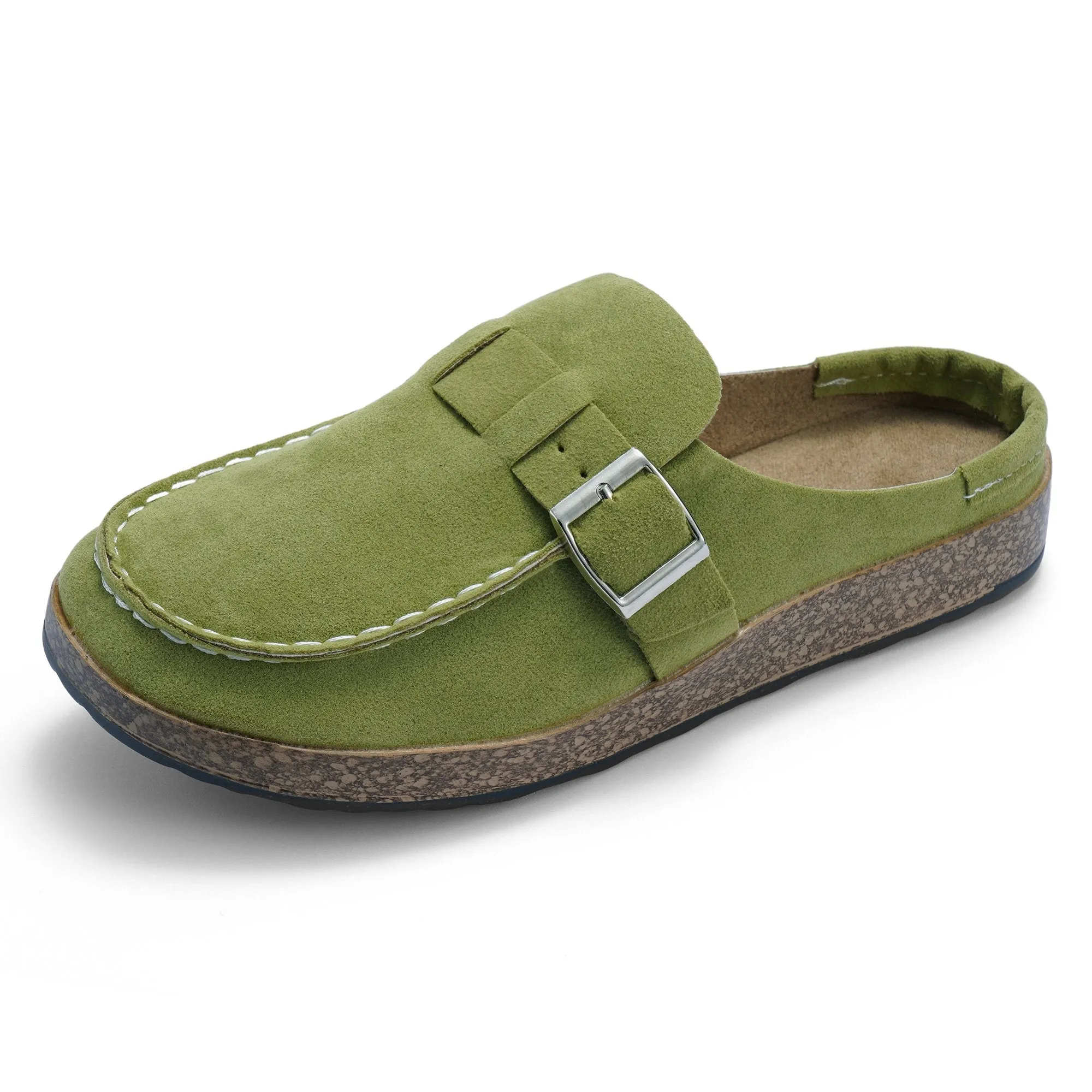 NEW Zodanni Mules for Women Backless Loafers Slip on Flat Shoes Open Back Slippers, Green, Sz 9.5
