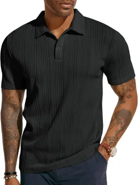 PJ PAUL JONES Mens Textured Knit Polo Shirts Regular Fit Stretchy Golf Shirts