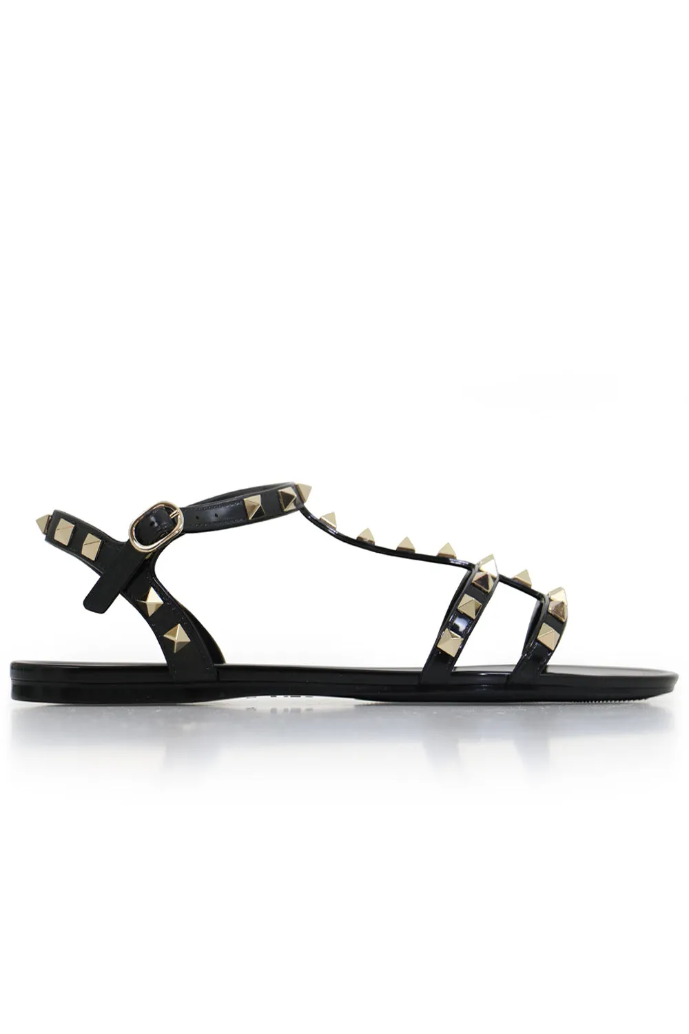 ROCKSTUD PVC ANKLE STRAP SANDAL | BLACK