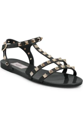 ROCKSTUD PVC ANKLE STRAP SANDAL | BLACK