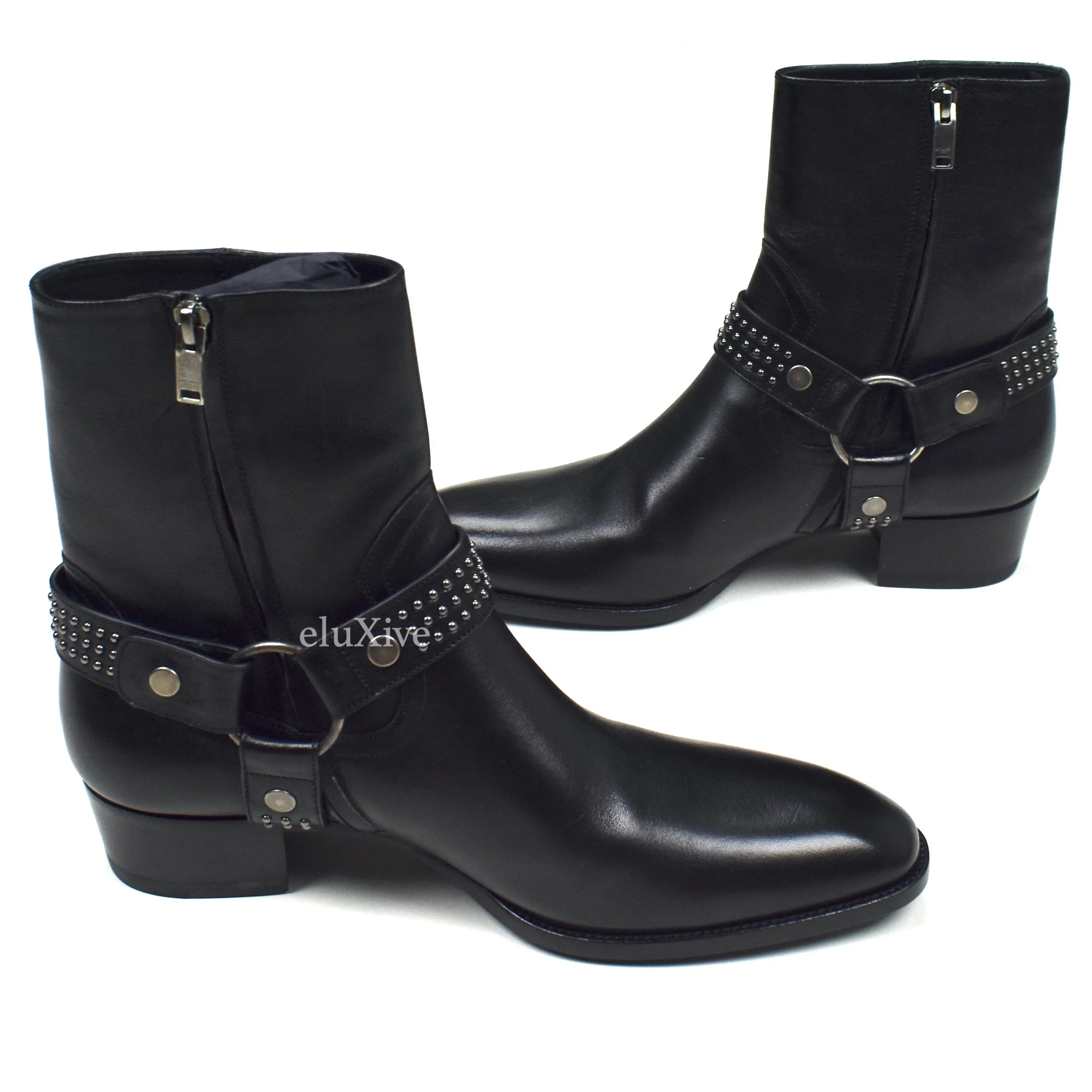 Saint Laurent - Black Kangaroo Wyatt 40 Stud Riding Boots