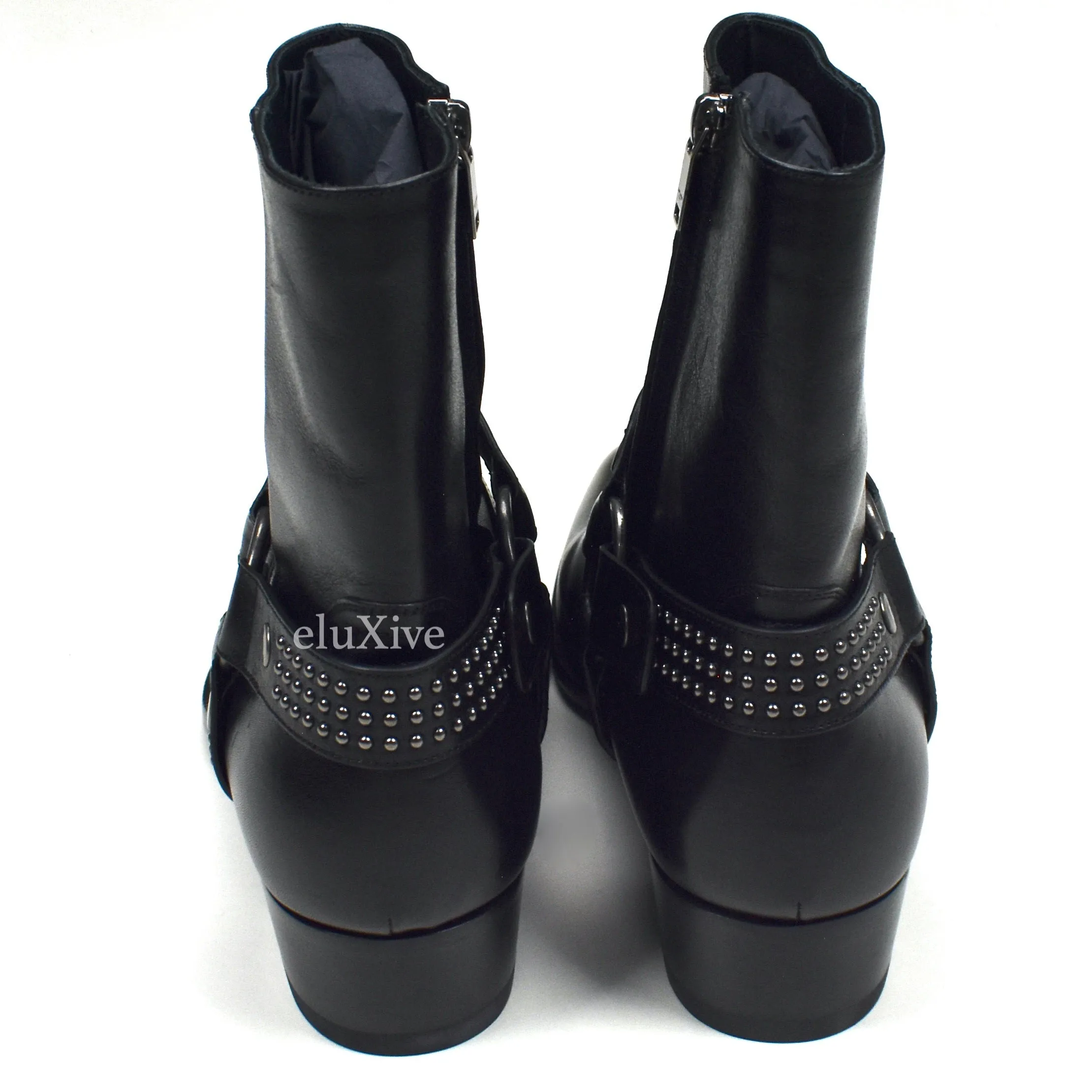 Saint Laurent - Black Kangaroo Wyatt 40 Stud Riding Boots