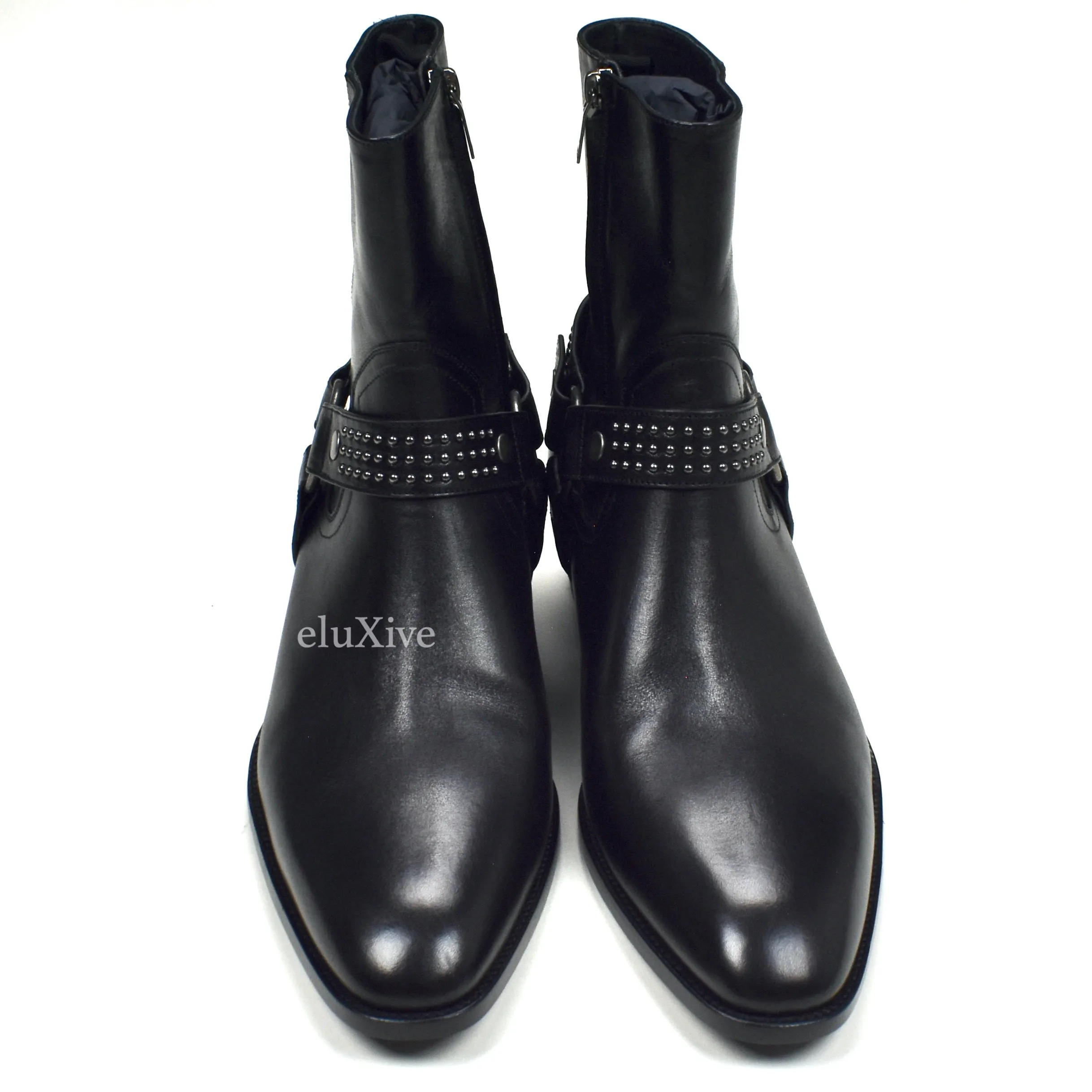 Saint Laurent - Black Kangaroo Wyatt 40 Stud Riding Boots