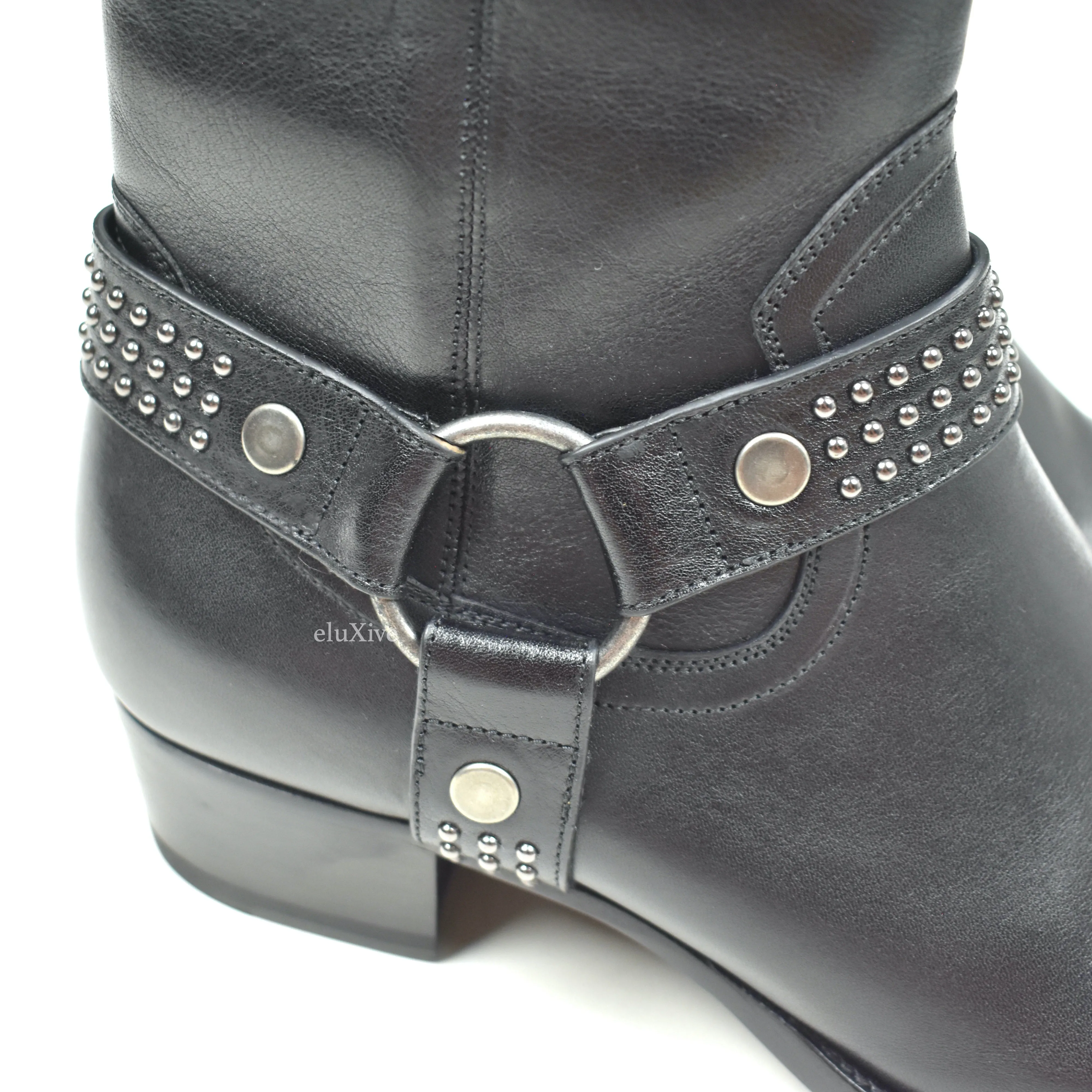 Saint Laurent - Black Kangaroo Wyatt 40 Stud Riding Boots