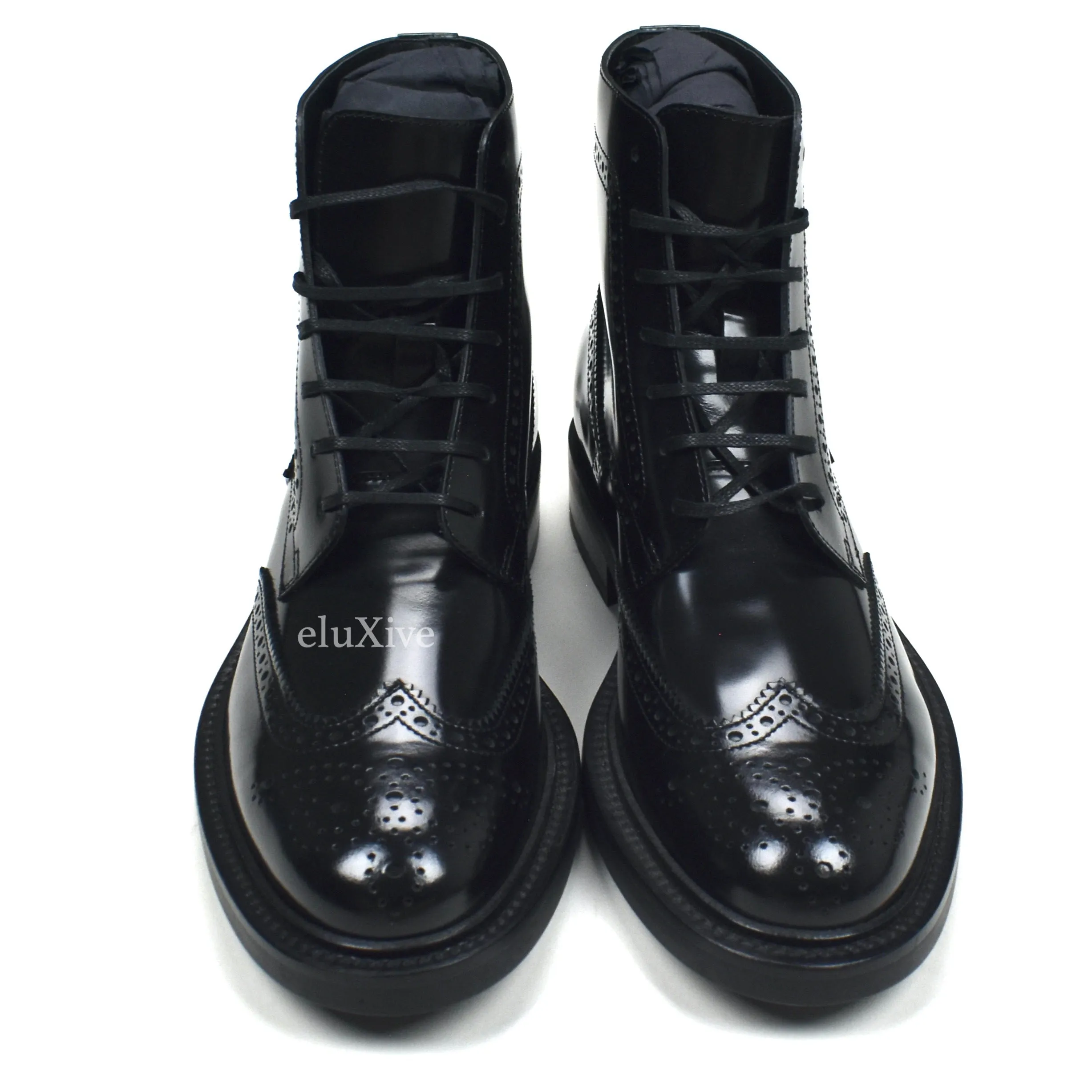 Saint Laurent - Black Patent Leather Brogue Army Boots