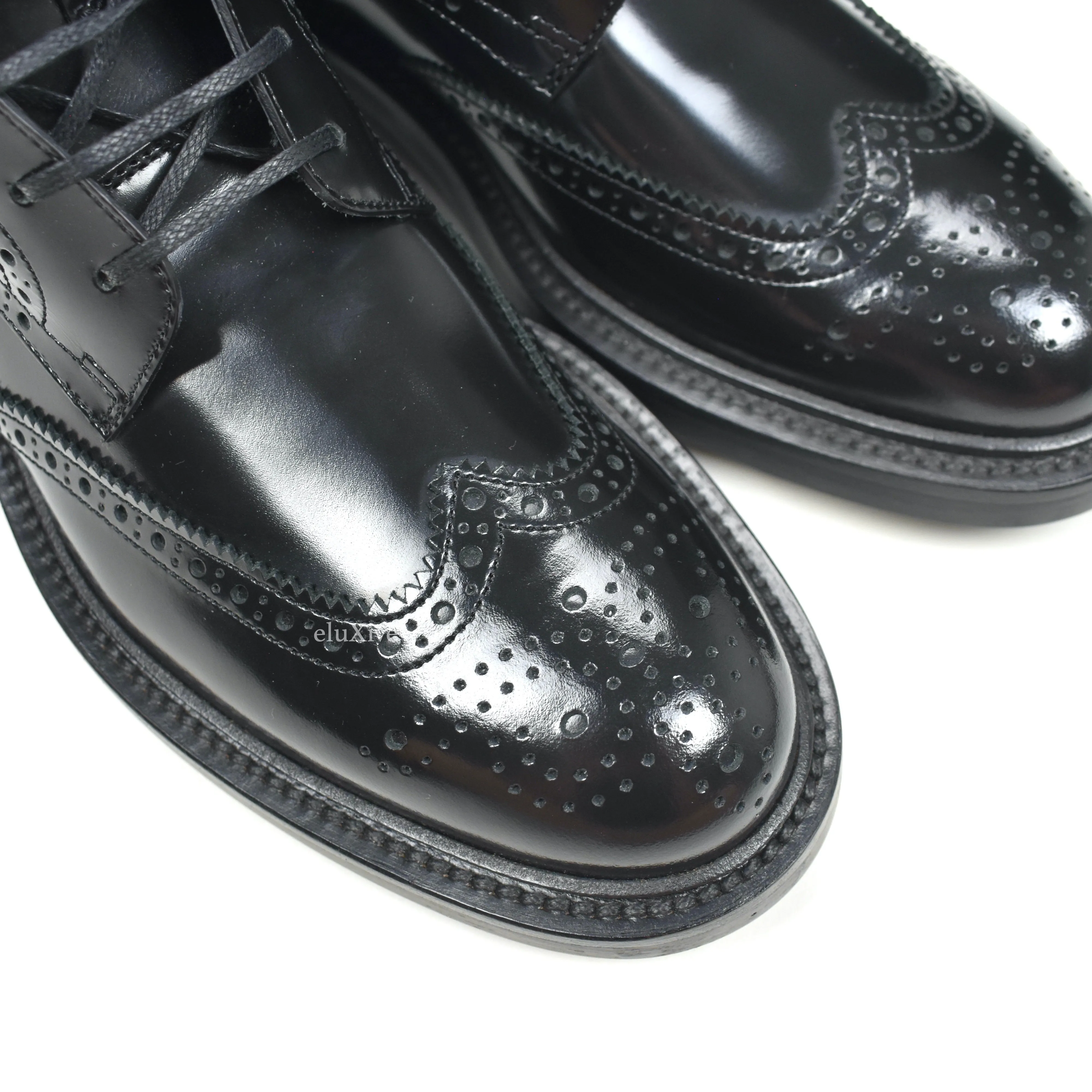 Saint Laurent - Black Patent Leather Brogue Army Boots