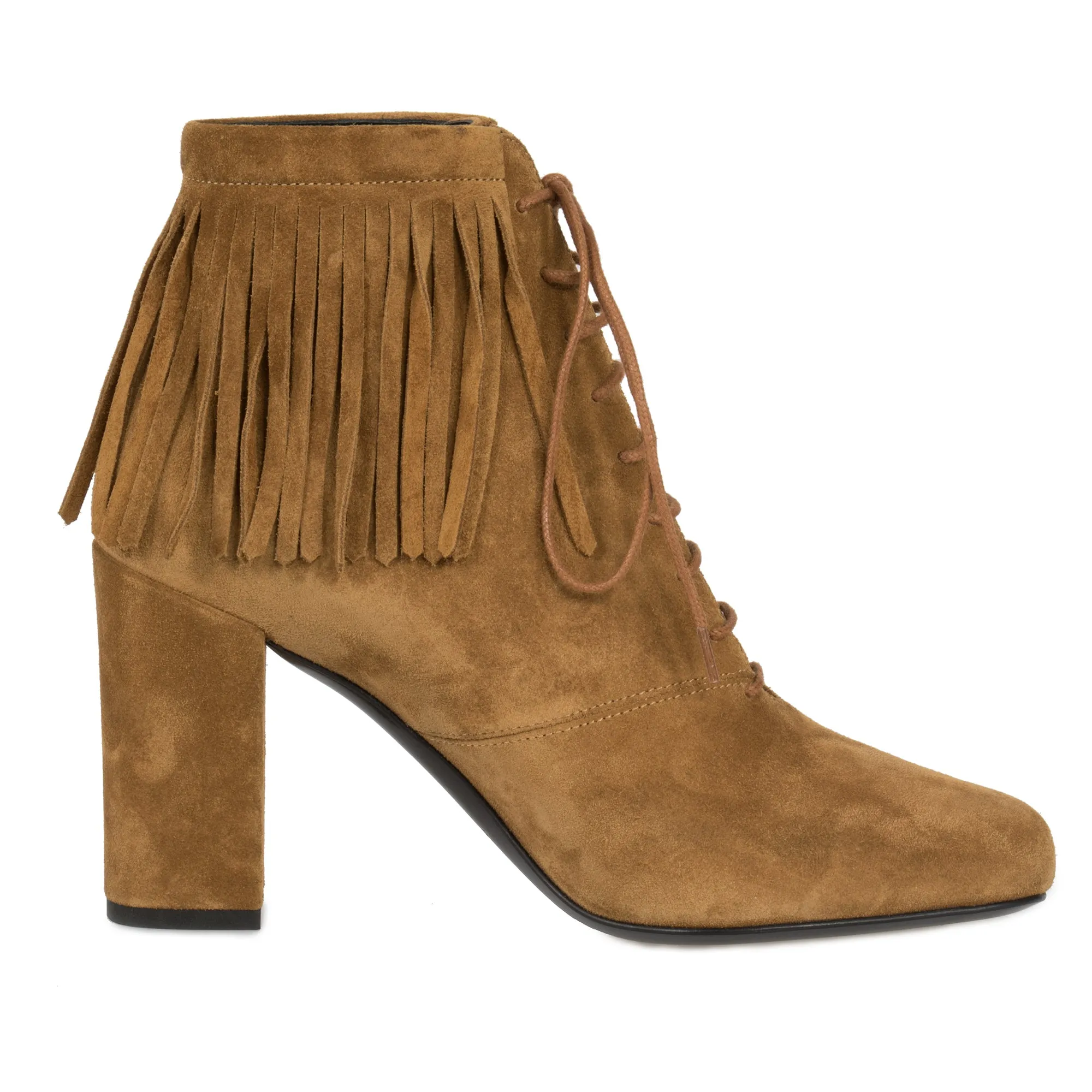 Saint Laurent Fringed "Babies" Ankle Boots | Tan Suede | 36.5