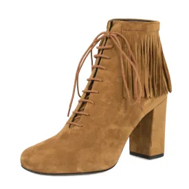 Saint Laurent Fringed "Babies" Ankle Boots | Tan Suede | 36.5
