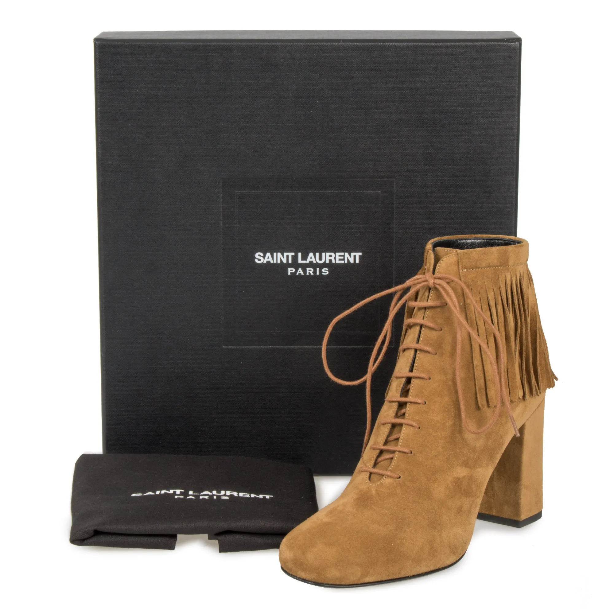 Saint Laurent Fringed "Babies" Ankle Boots | Tan Suede | 36.5