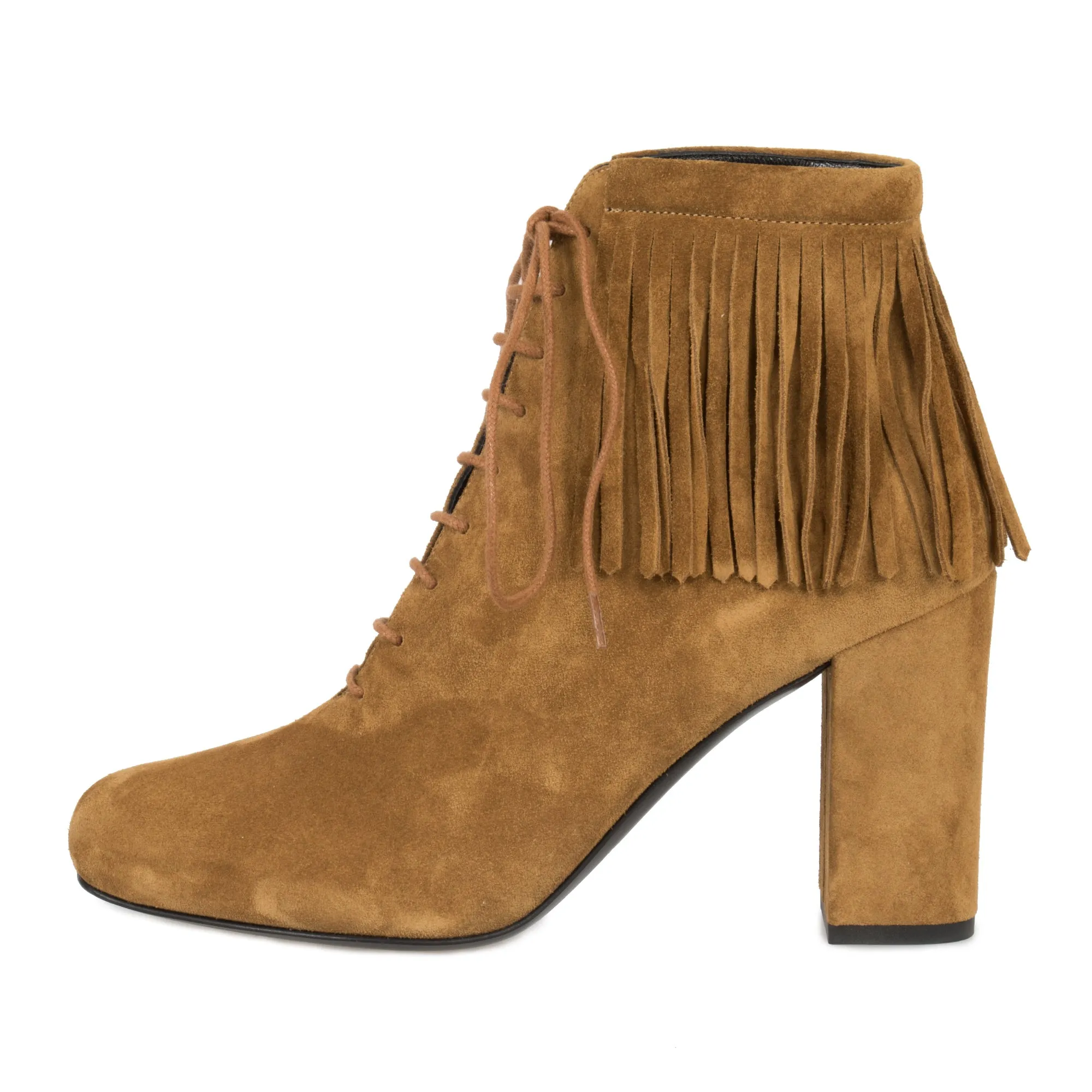 Saint Laurent Fringed "Babies" Ankle Boots | Tan Suede | 36.5